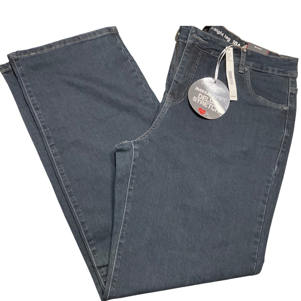 Avenue Denim Deluxe Stretch Straight Leg Jeans Dark Wash Gray Plus‎ Size 18A NEW